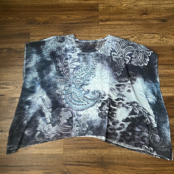 Jess and Jane Blue Paisley Lightweight Top Kimono Sleeves Lace Detail Womens S - Picture 6 of 6